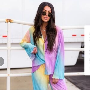 Dressed in LALA Long Sleeve Plissé Set in Rainbow Daydream size X Large